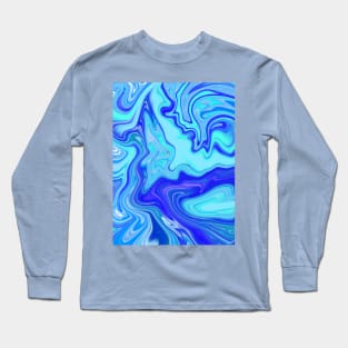 Blue Ocean Waves Marbleized Pattern Long Sleeve T-Shirt